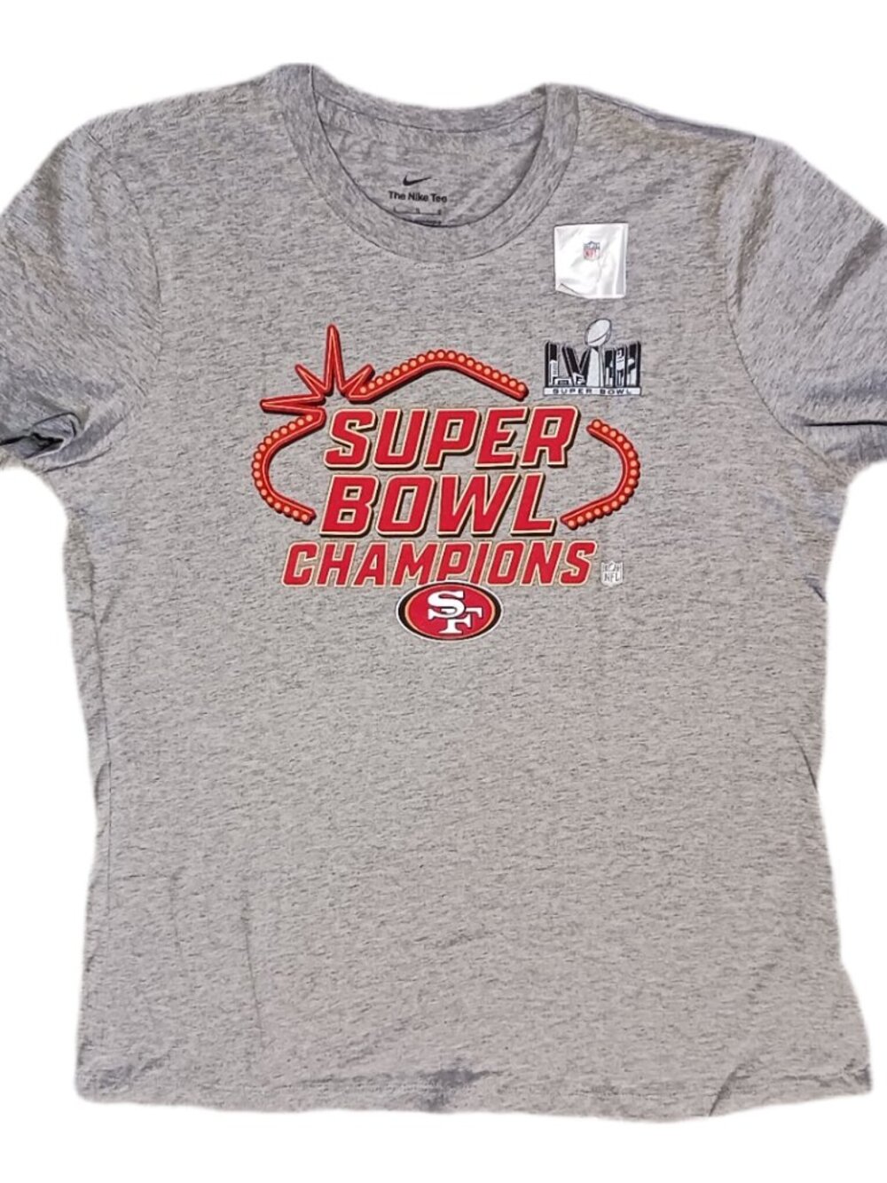 Nike San Francisco 49ers Womens Large T Shirt Gray Super Bowl Champions NFL